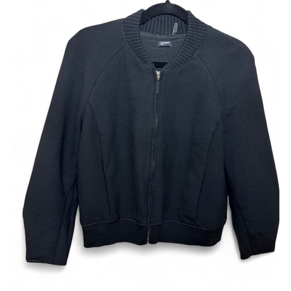Jil Sander Navy Black Virgin Wool Blend Bomber Jacket Made in Italy Size 36